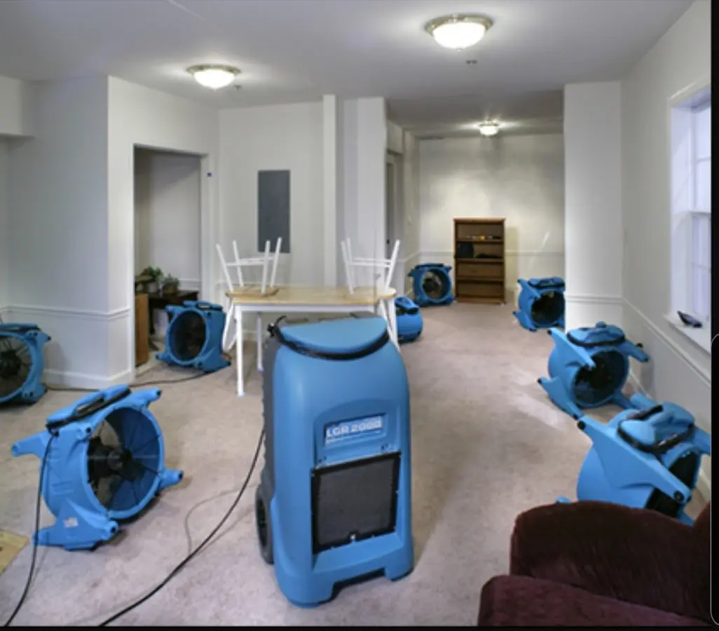 Air movers and dehumidifier setup for Water Damage Restoration in Southfield